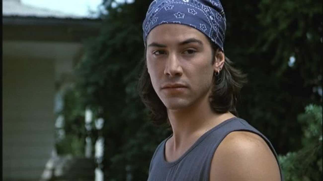 Young Keanu Reeves in Gray Tank Top and Blue Durag
