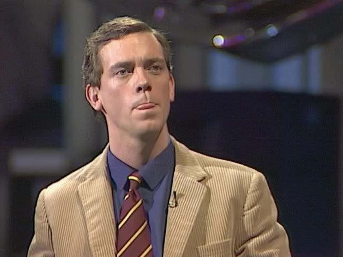 Young Hugh Laurie in Blue Buttondown and Red Striped Tie