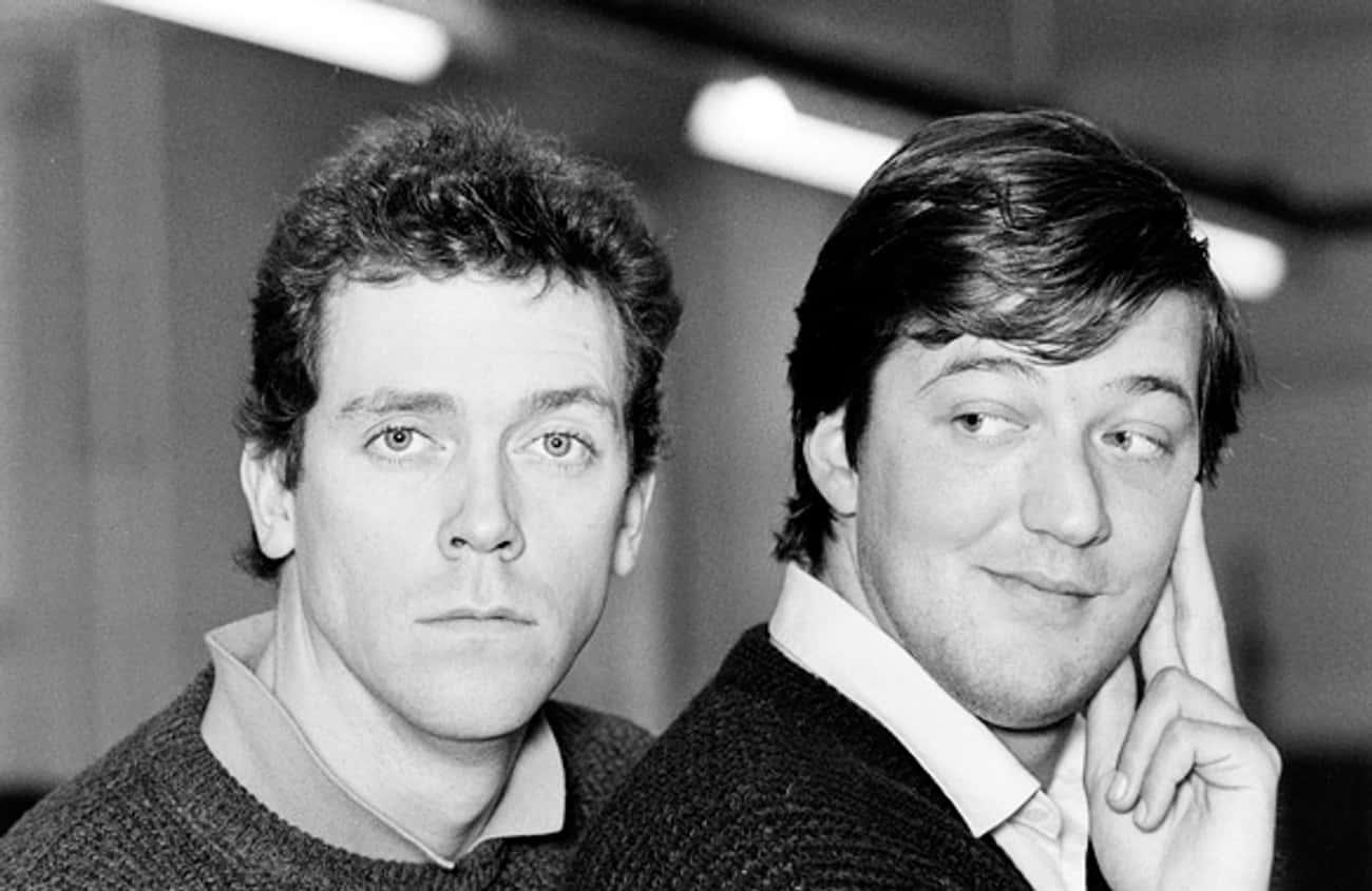 Young Hugh Laurie in Gray Sweater with Stephen Fry