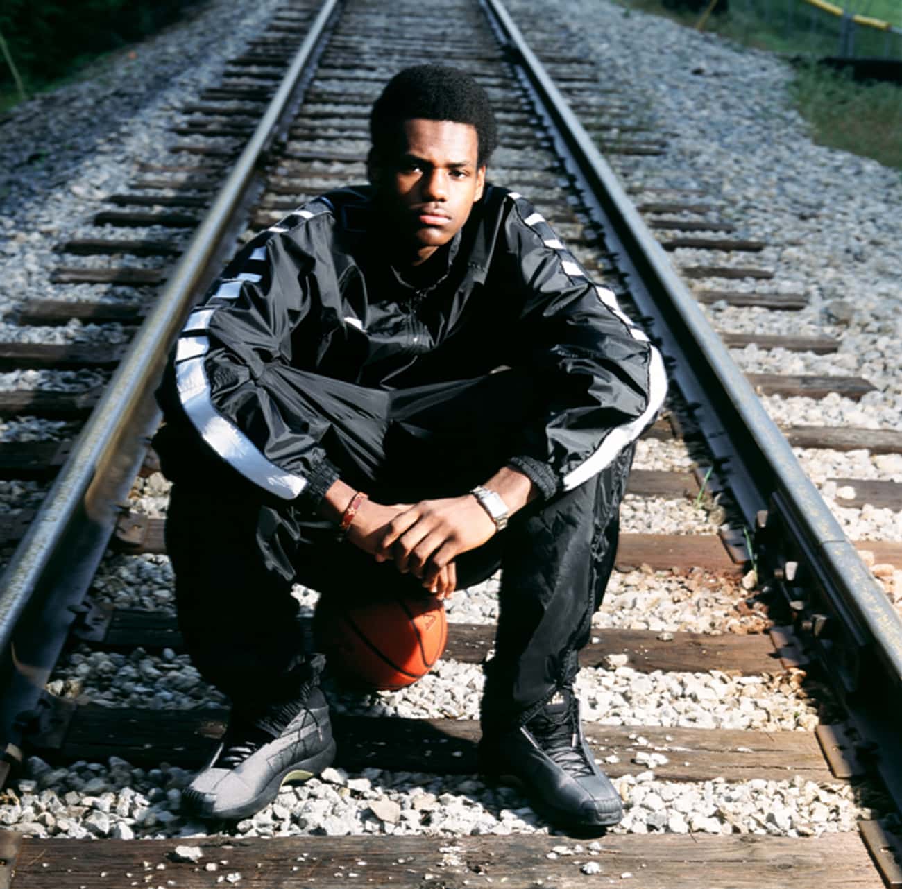 Young LeBron James in Black Jacket and Black Windpants