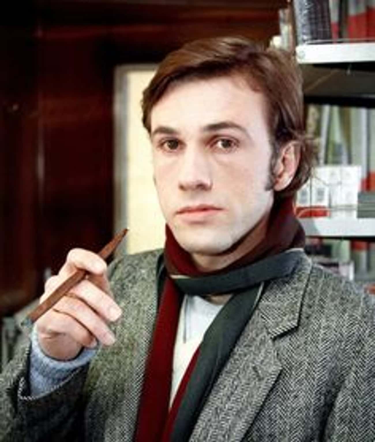 Young Christoph Waltz in Speckled Sports Coat and Red Scarf