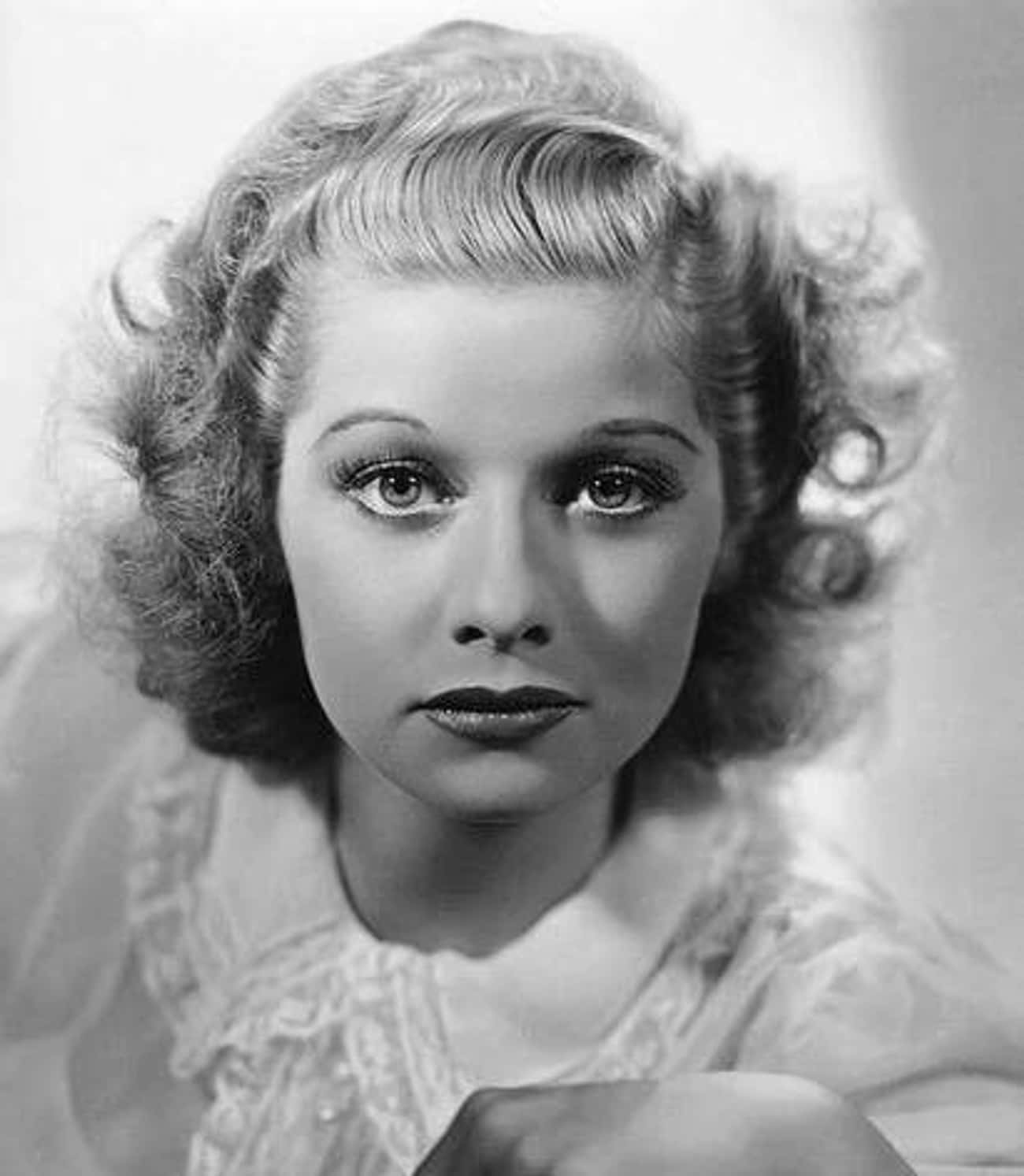 Young Lucille Ball in White Lace Blouse