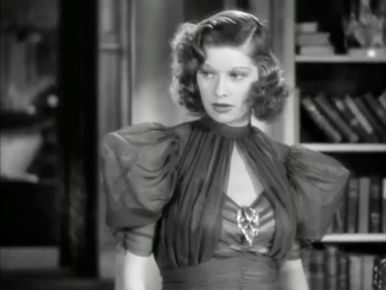 Young Lucille Ball in Gray Dress with Lace Accents