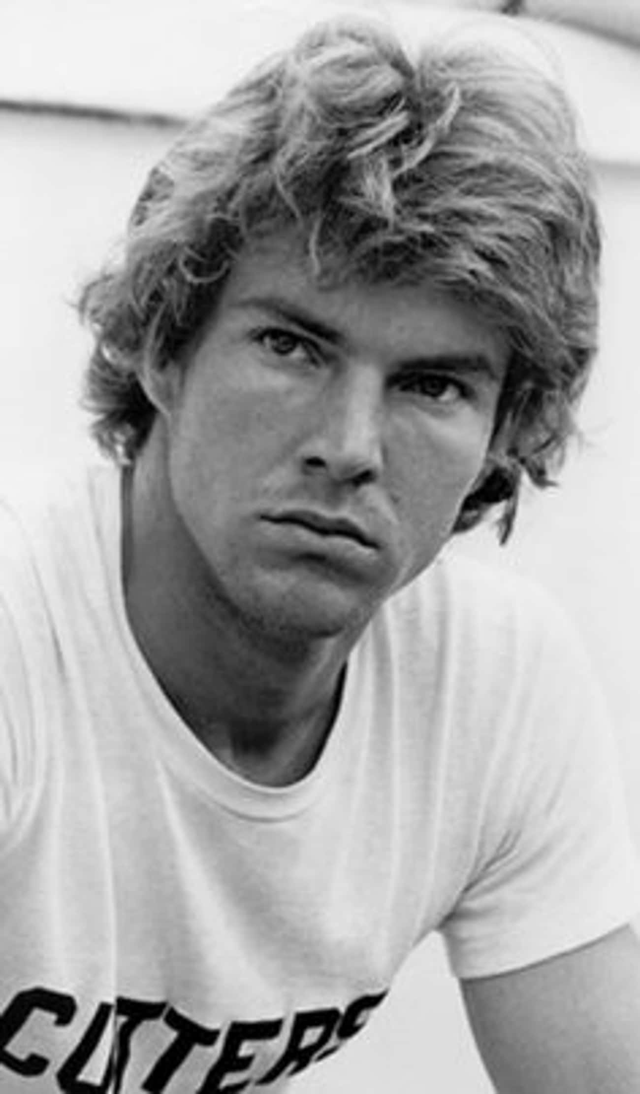 Young Dennis Quaid in White Printed T-Shirt