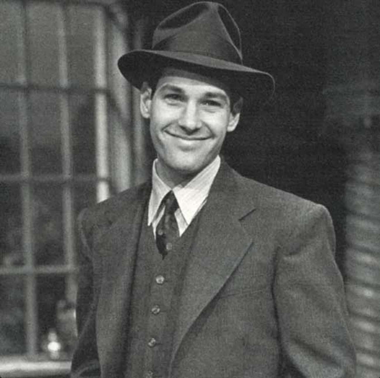 Young Paul Rudd in Gray Suit and Hat