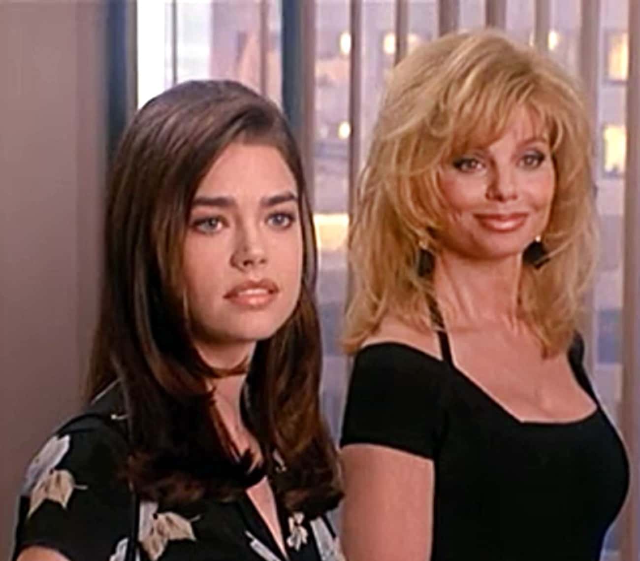 Young Denise Richards in Black Blouse with White Flowers