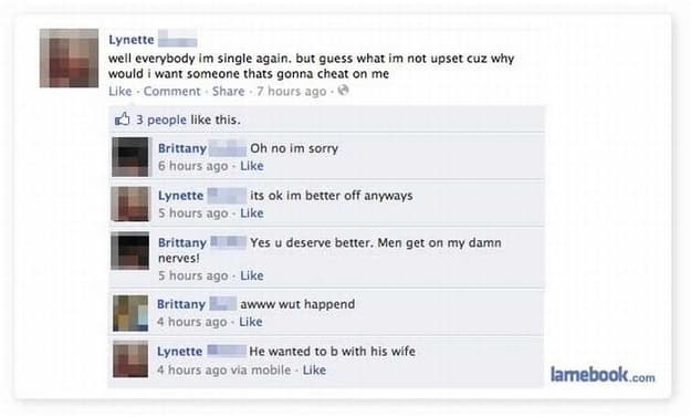Nothing Like a Pesky Wife To Ruin A Good Thing on Random Worst Facebook PDA Posts