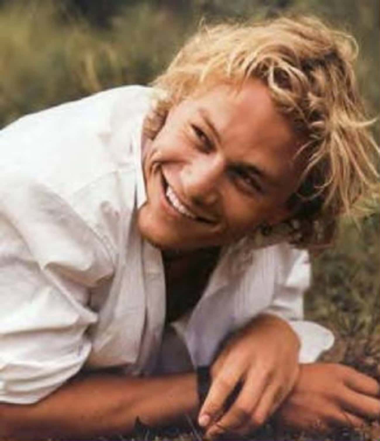 Young Heath Ledger in White Buttondown Lying Down
