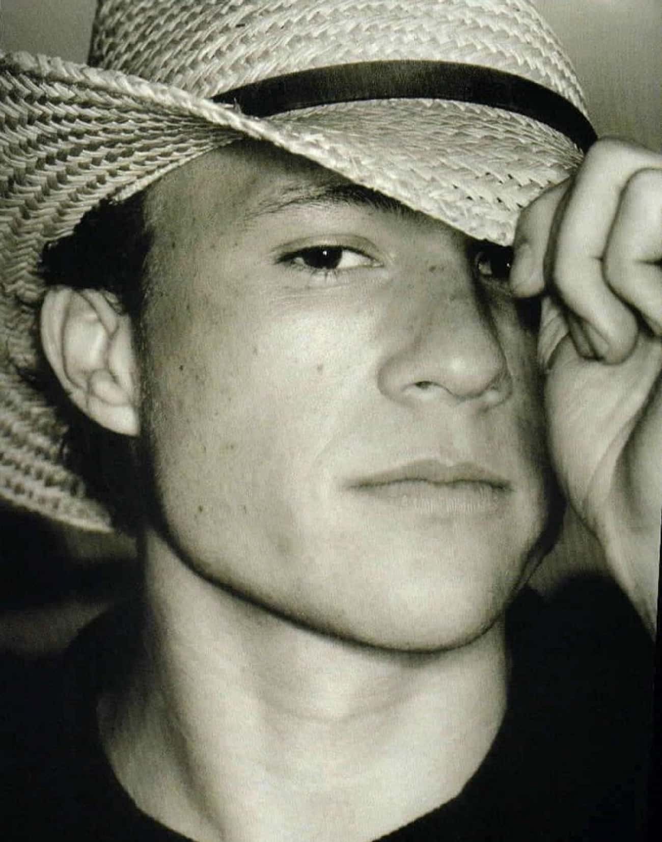 Young Heath Ledger in Black T-Shirt and Straw Hat