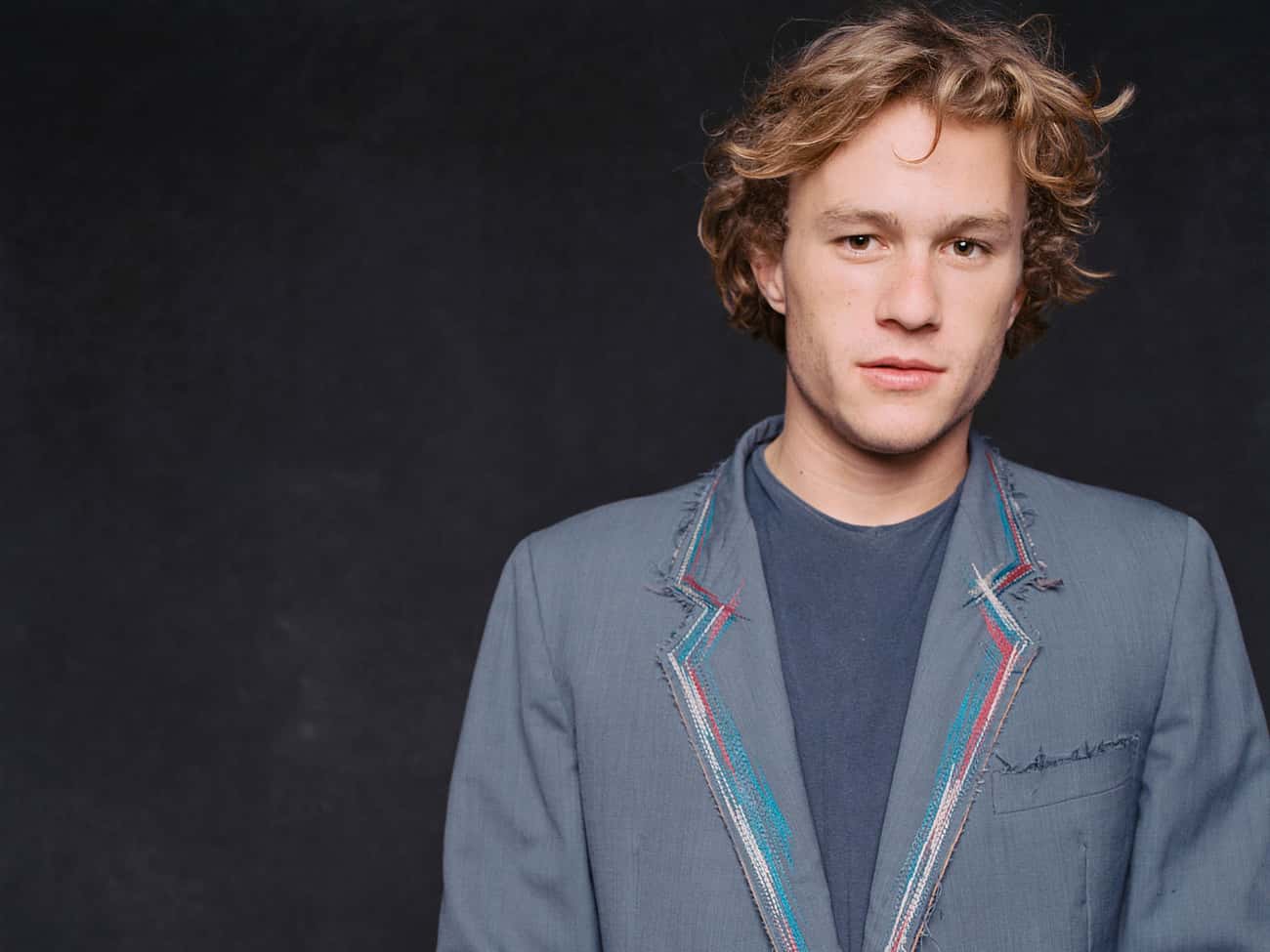 Young Heath Ledger in Gray Sports Coat with Gray T-Shirt