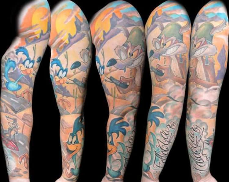 of a tattoo very colorful ial sleeve looney tunes tattoo sleeve looney