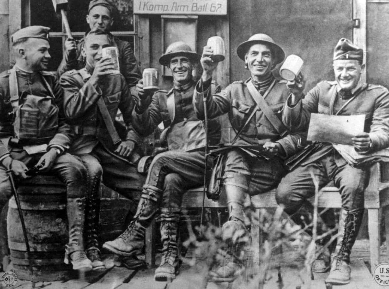 Americans Posing With German Steins, WWI