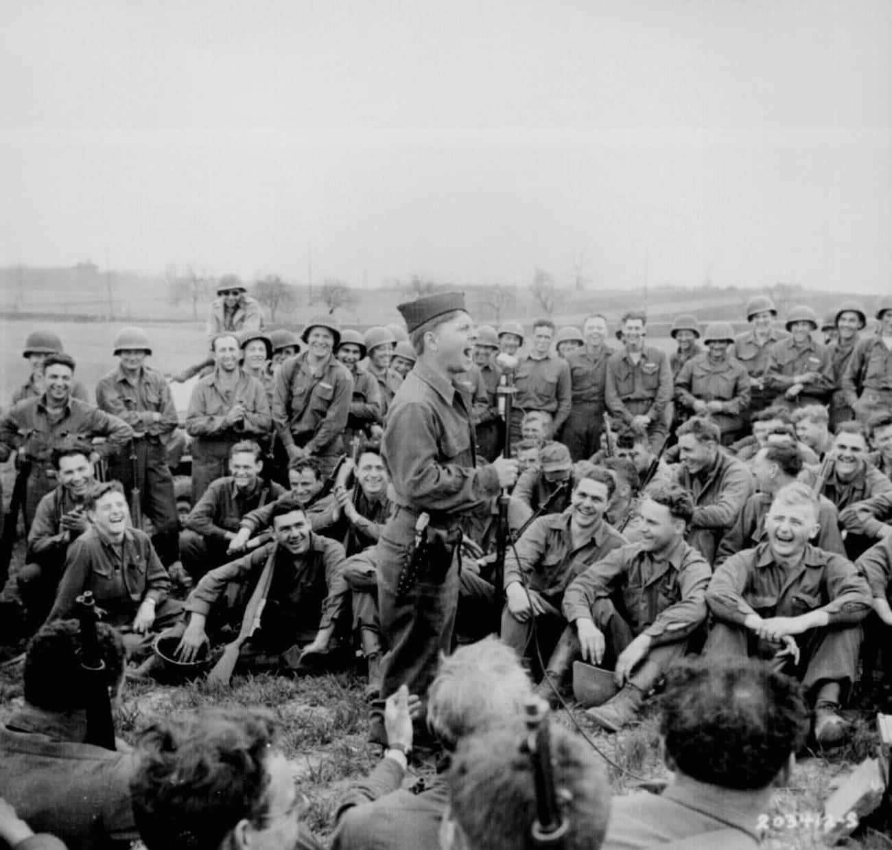 American Soldiers Watching Mickey Rooney Perform, WWII