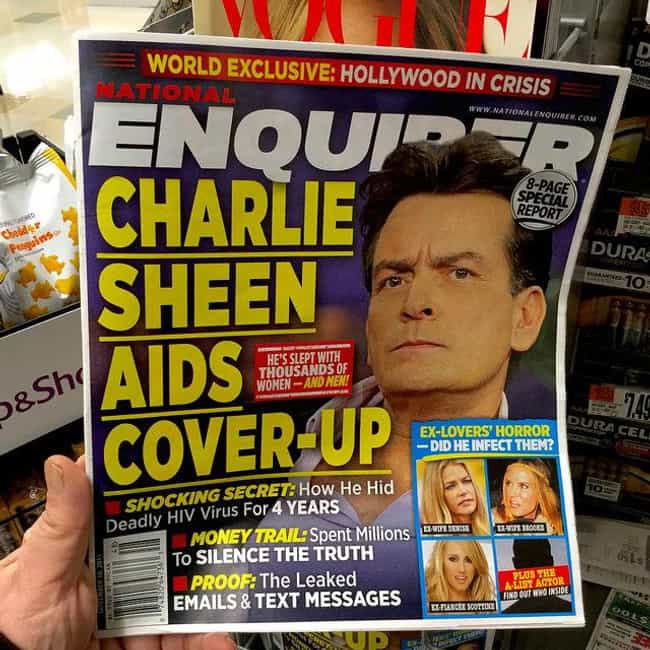 Charlie Sheen AIDS Cover-Up is listed (or ranked) 1 on the list 17 Times the National Enquirer Broke Real News