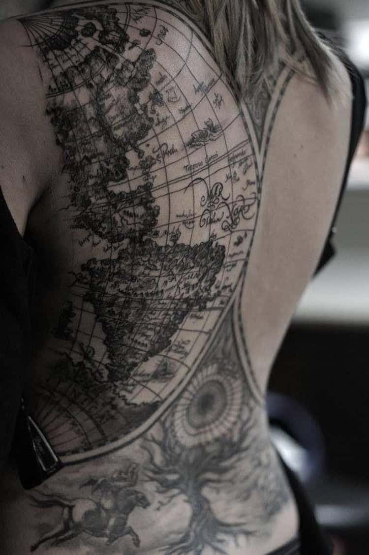 small world map tattoo back