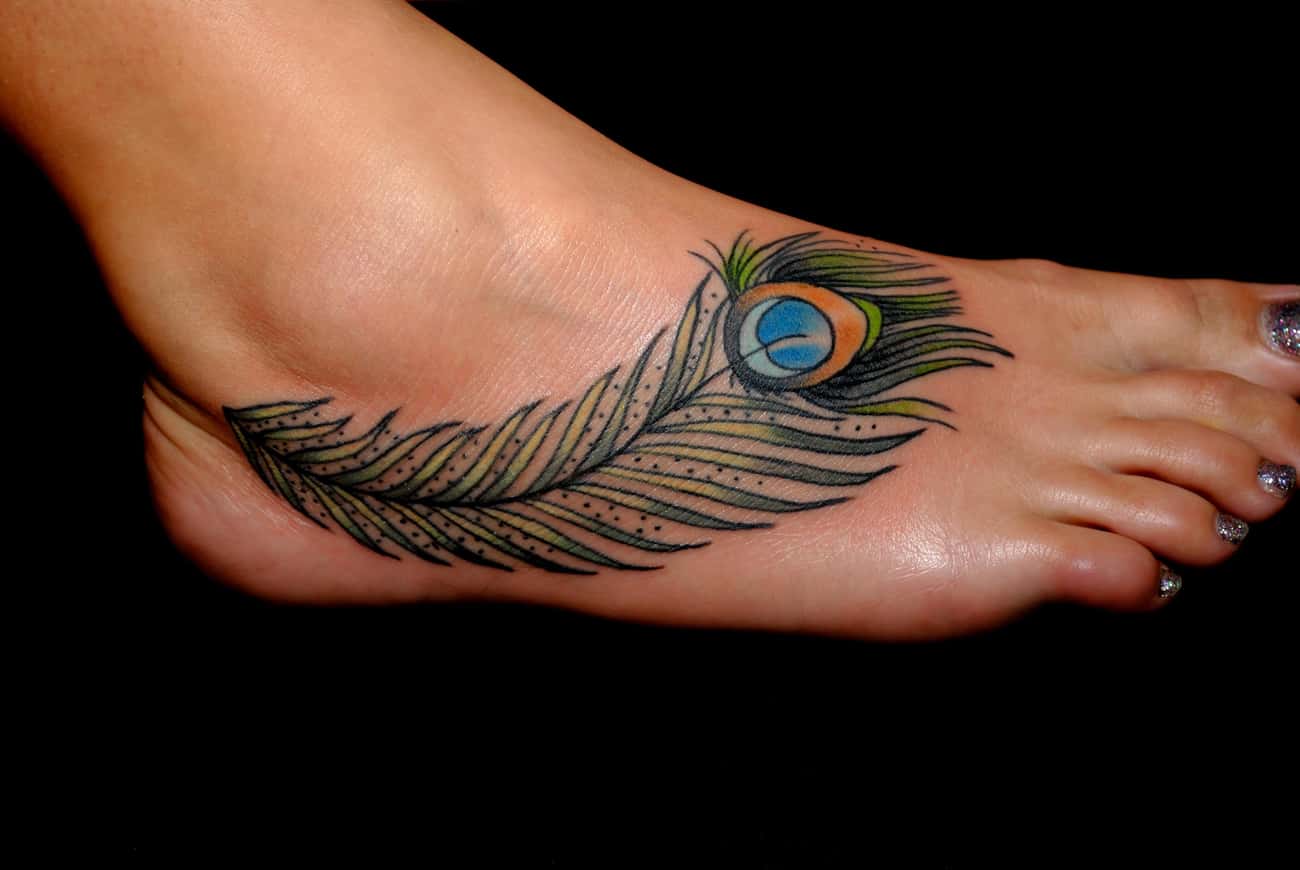 Peacock Feather Foot Tattoo