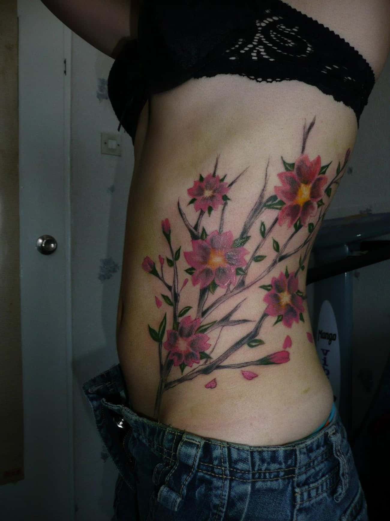 Cherry Blossom Rib Cage Tattoo