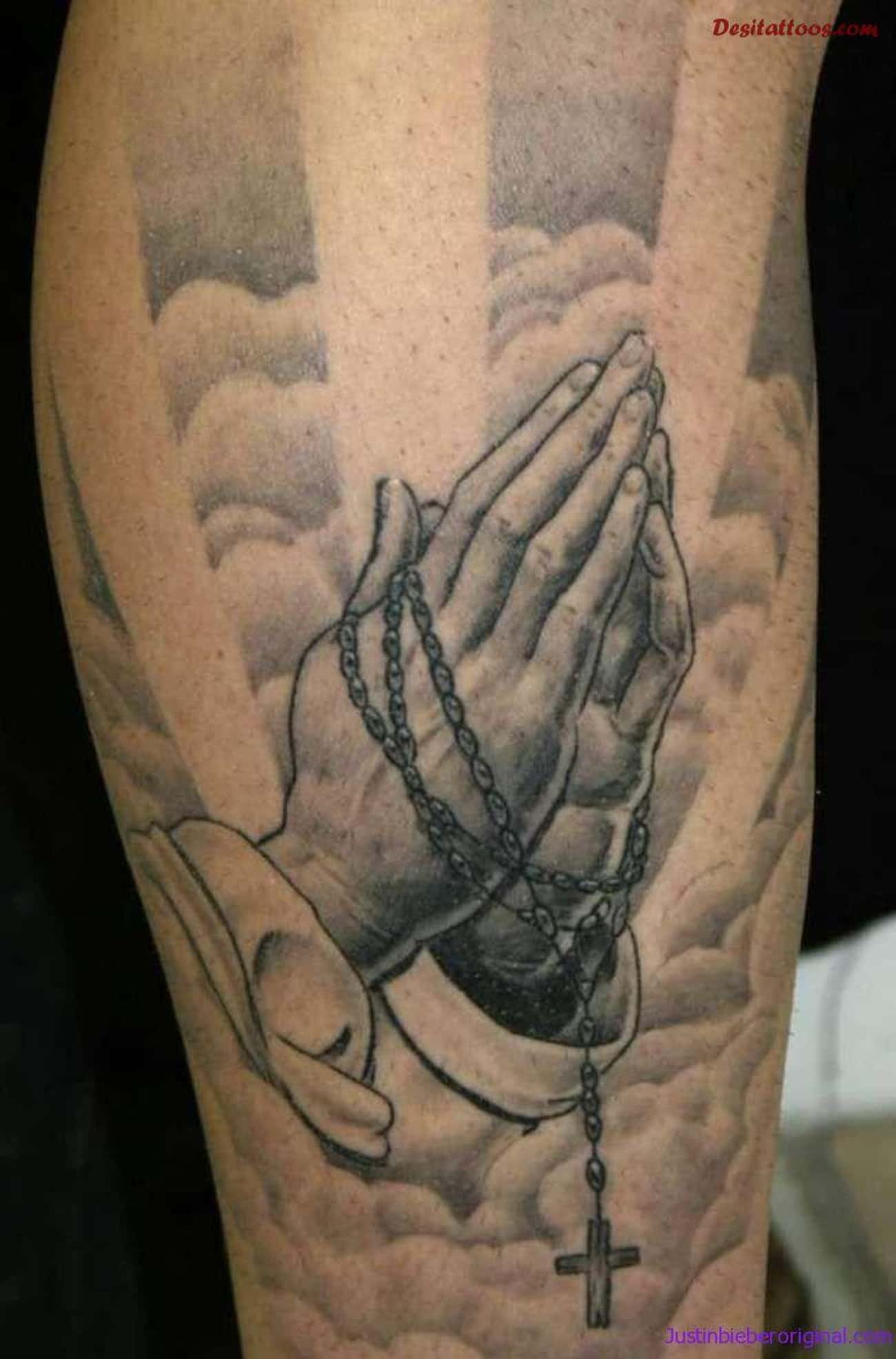 Praying Hands Tattoo With Rosary