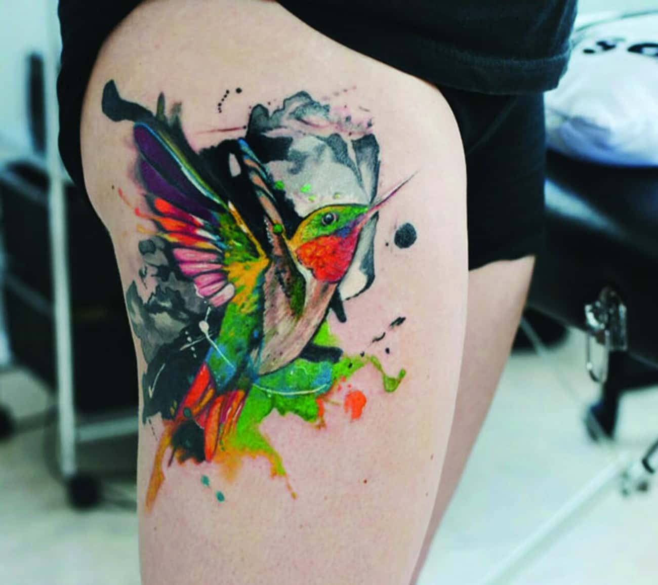 Hummingbird Thigh Tattoo