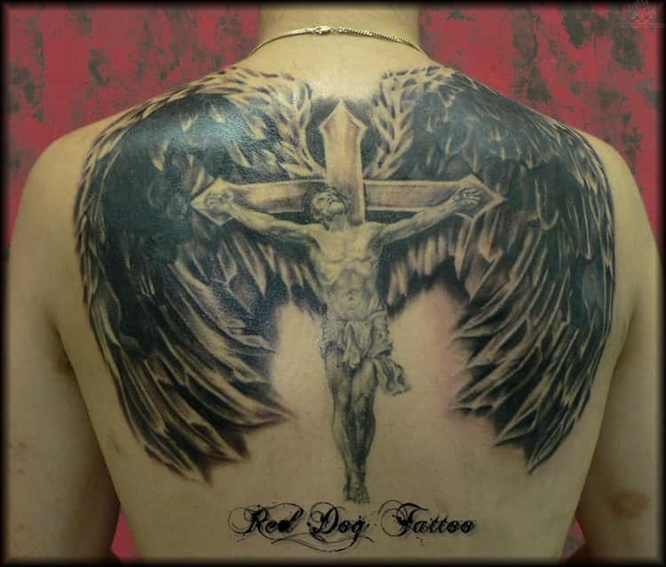 christian back tattoos