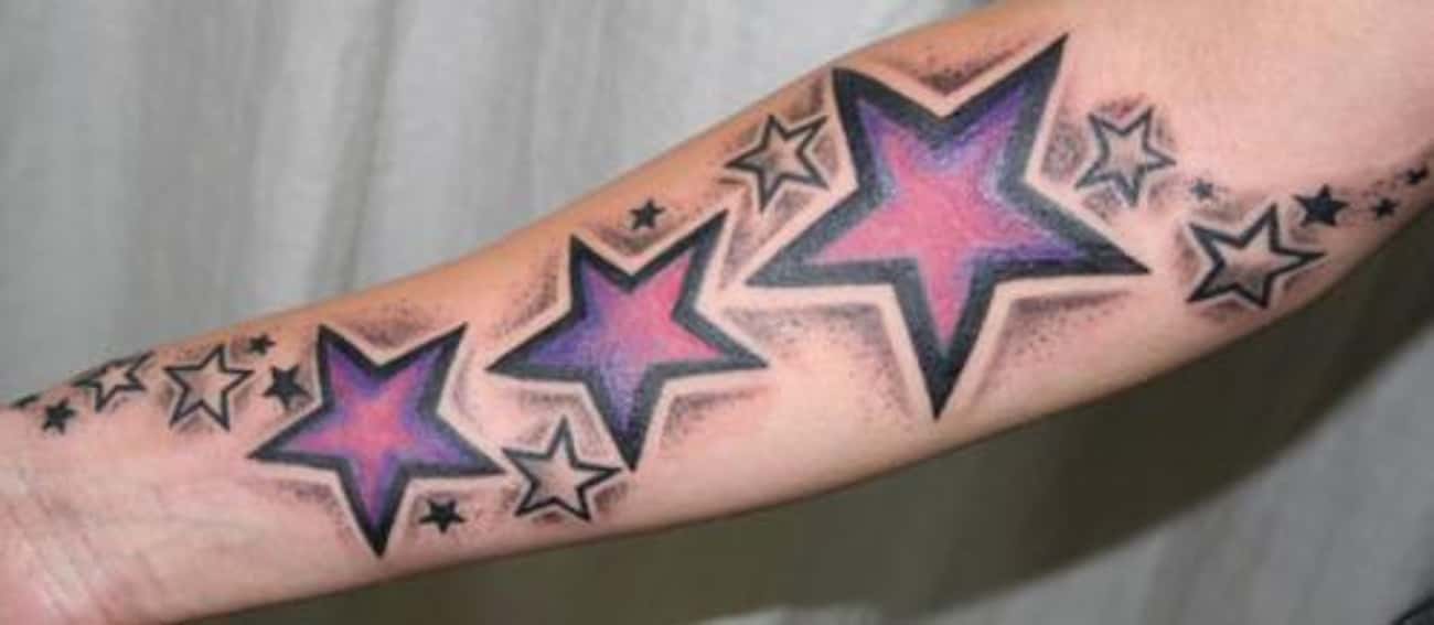 Colorful Stars Forearm Tattoo