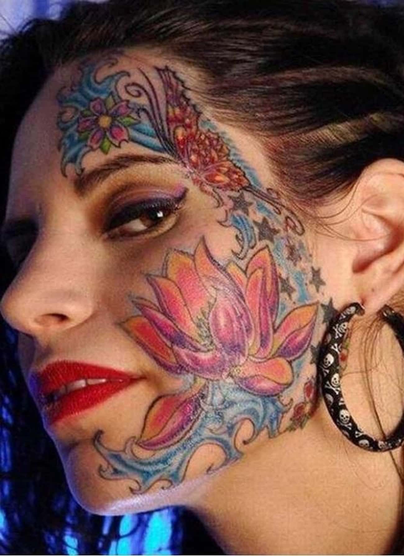 Colorful Flower Face Tattoo