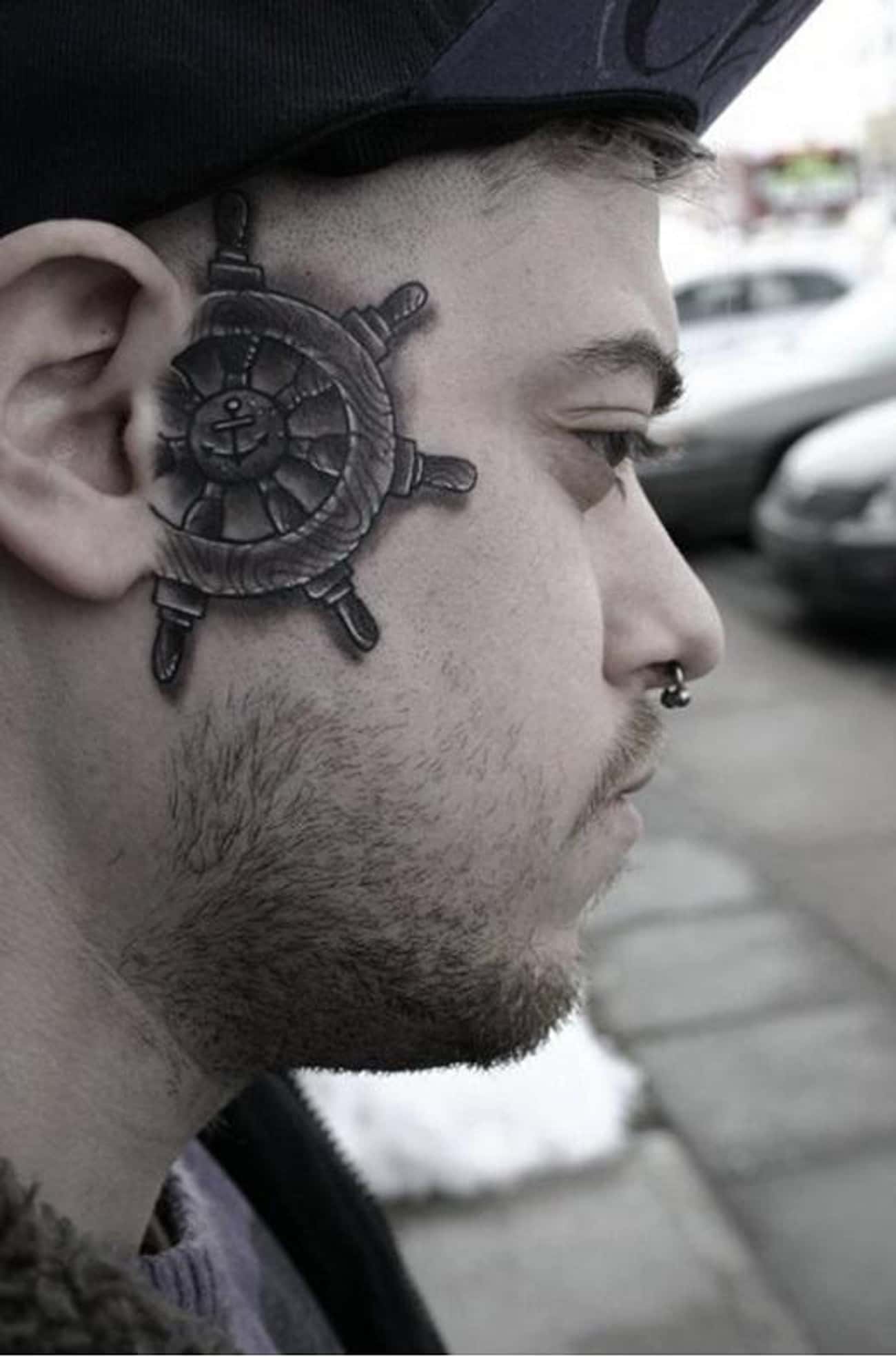 Captain&#39;s Wheel Face Tattoo
