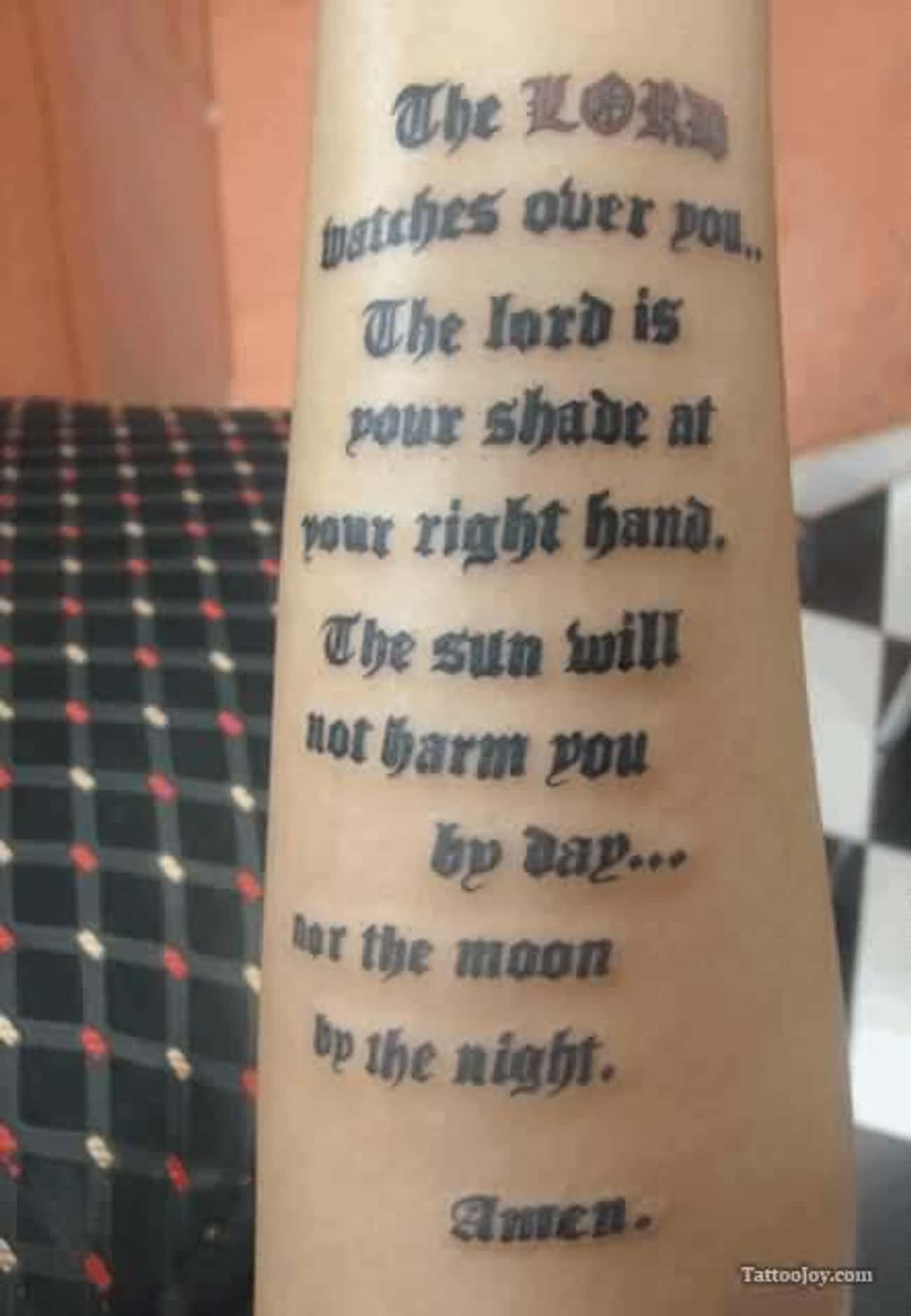 Religious Lettering Tattoo On Arm