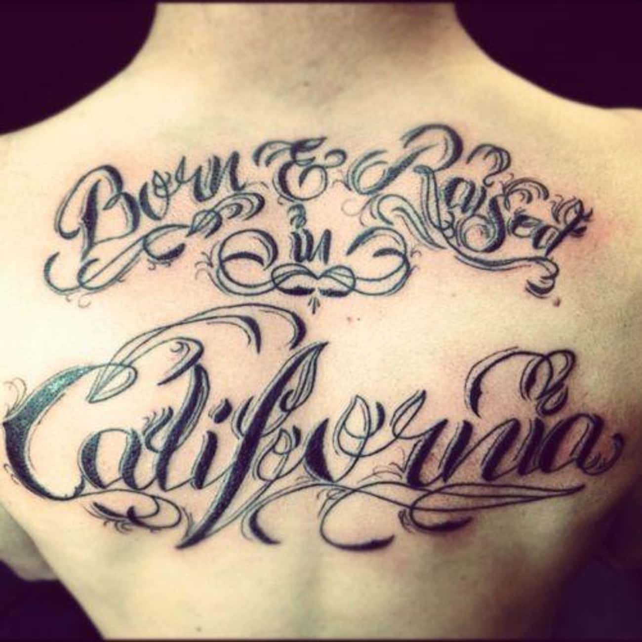 California Lettering Tattoo On Back