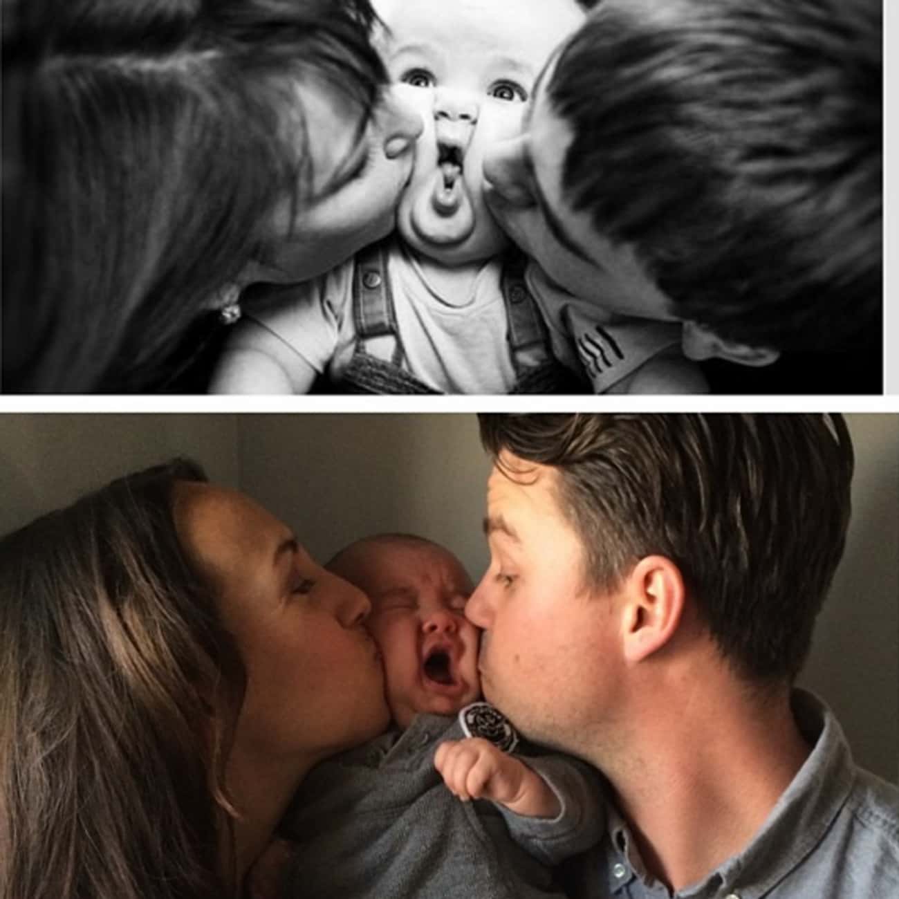 Мама папа целует. Смешные семейные фотосессии. Поцелуй родителей. Ребенок целует.