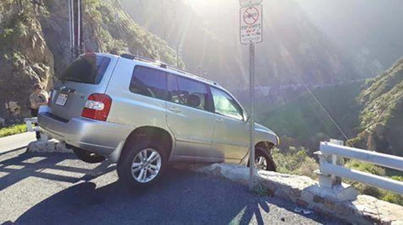 Man Almost Drives Off Cliff, Then Gets Hit by Bus
