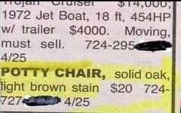 Couldn't Chair Less is listed (or ranked) 12 on the list 25 Hilarious Classified Ads You'd Respond To