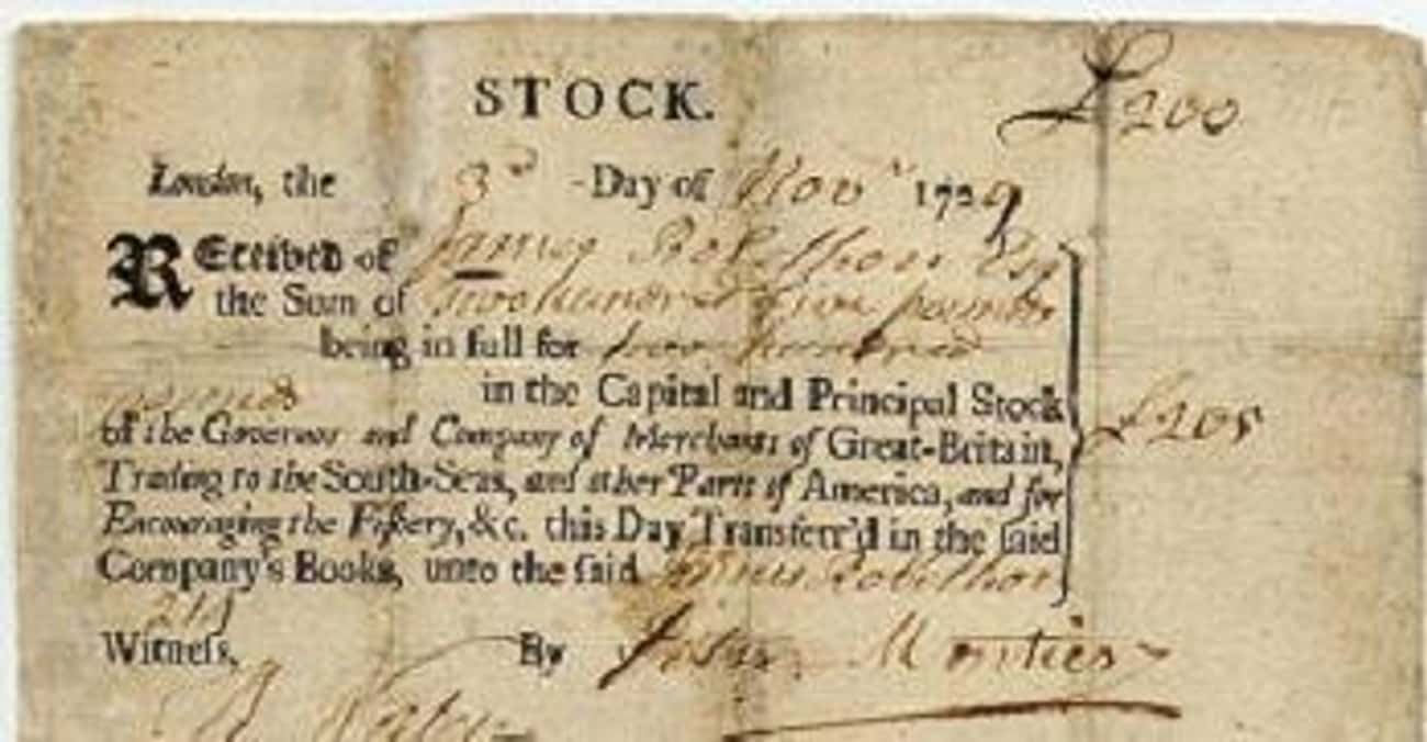 In 1720, Shares of the South Sea Company Were Worth Almost $200k Adjusted for Inflation