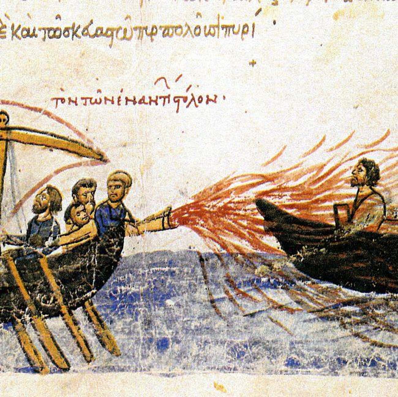 Греческий огонь с каким событием связано история. Греческий огонь в Византии. Древний греческий огонь. Греческий огонь миниатюра.