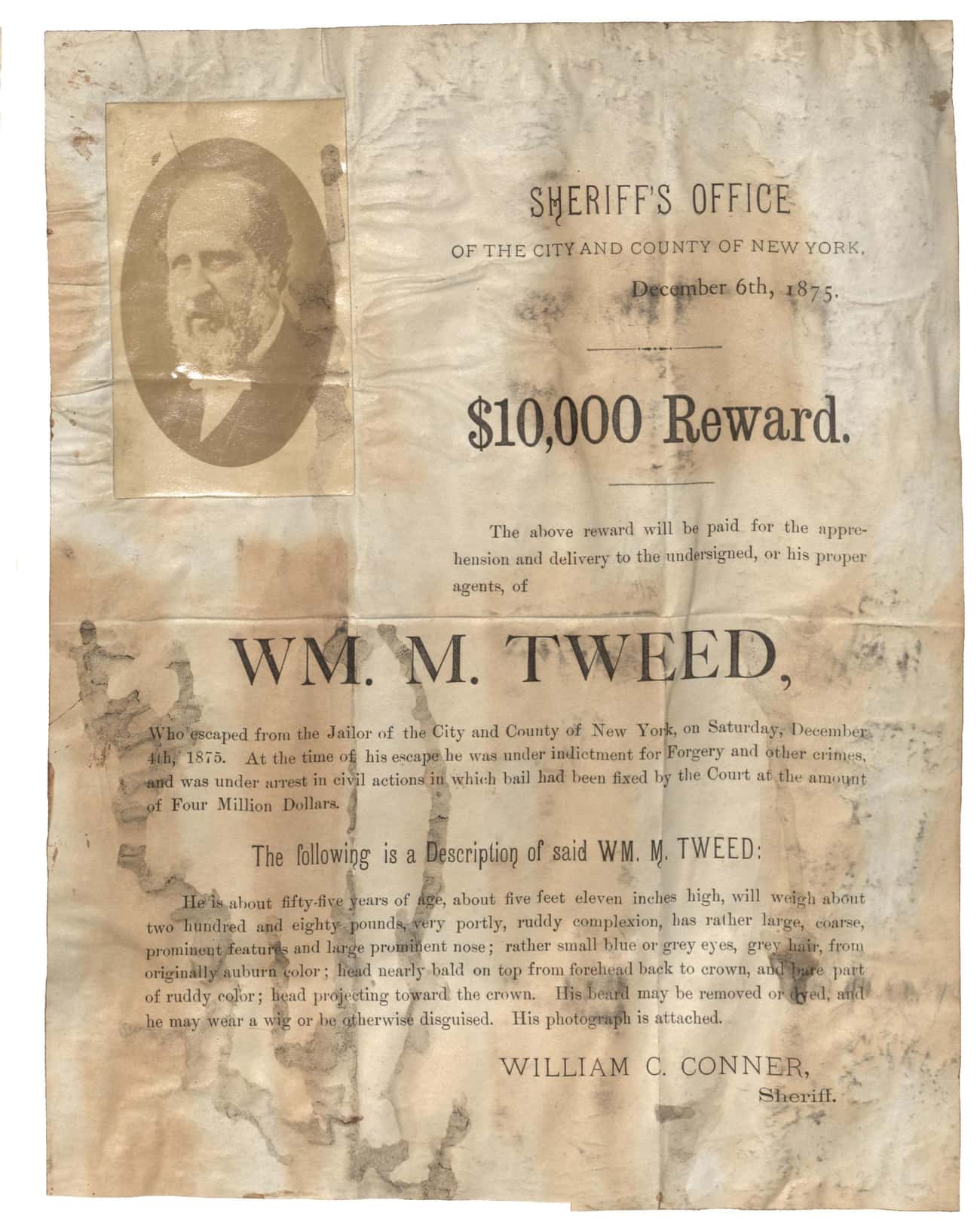 $10,000 Reward for WM. M. Tweed  (1875)