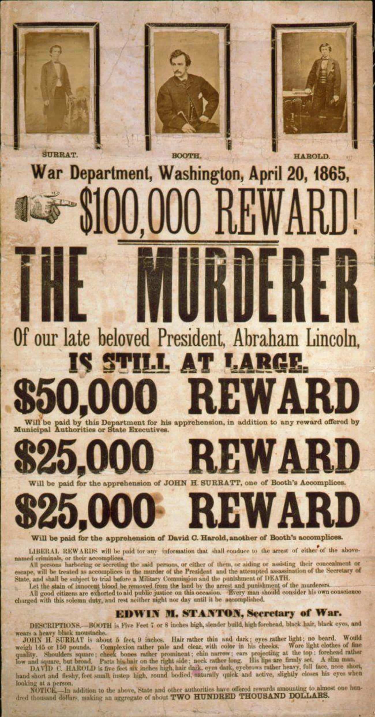 John Wilkes Booth Wanted Poster (1865)