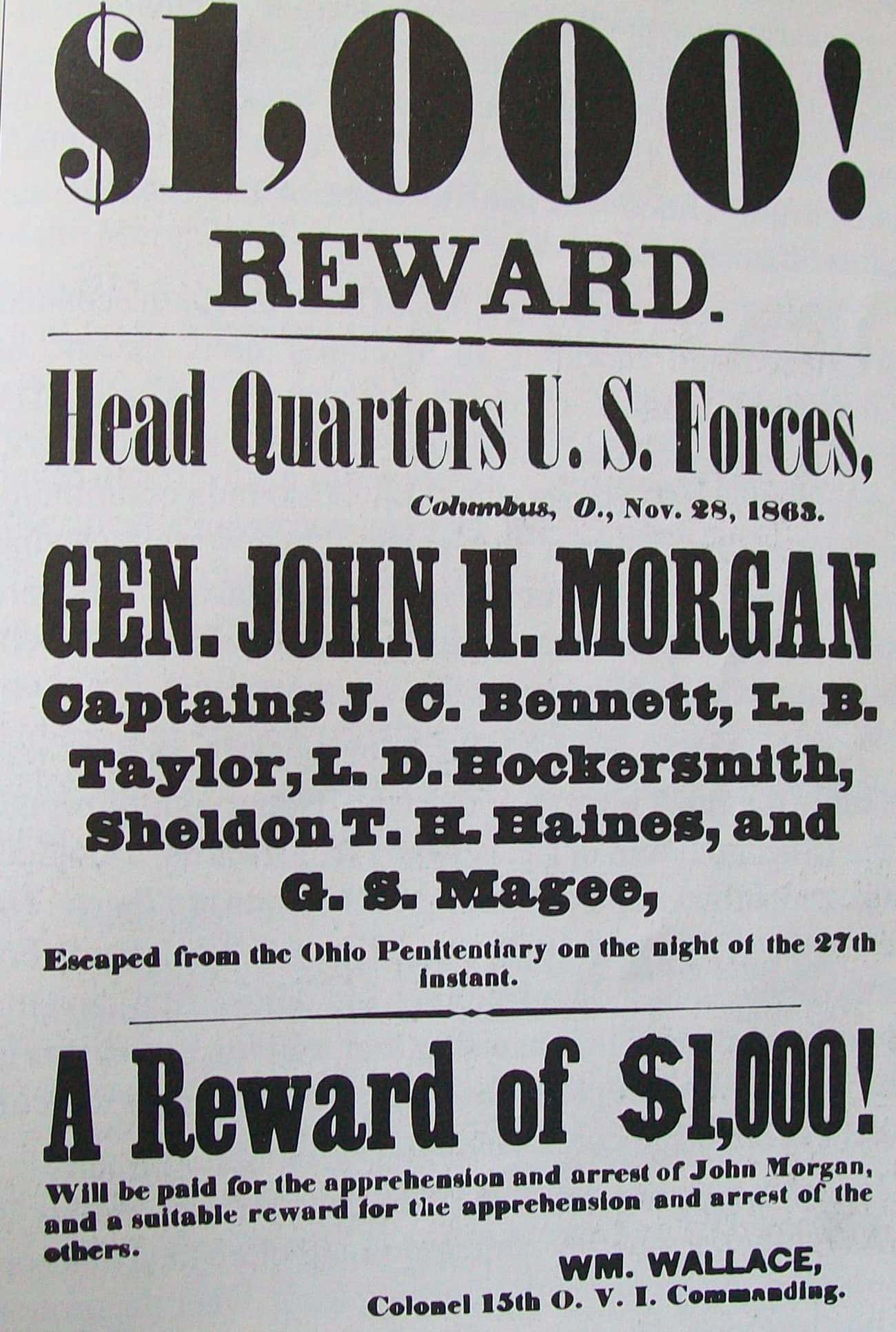John Hunt Morgan Escape from Prison Reward Poster (1863)