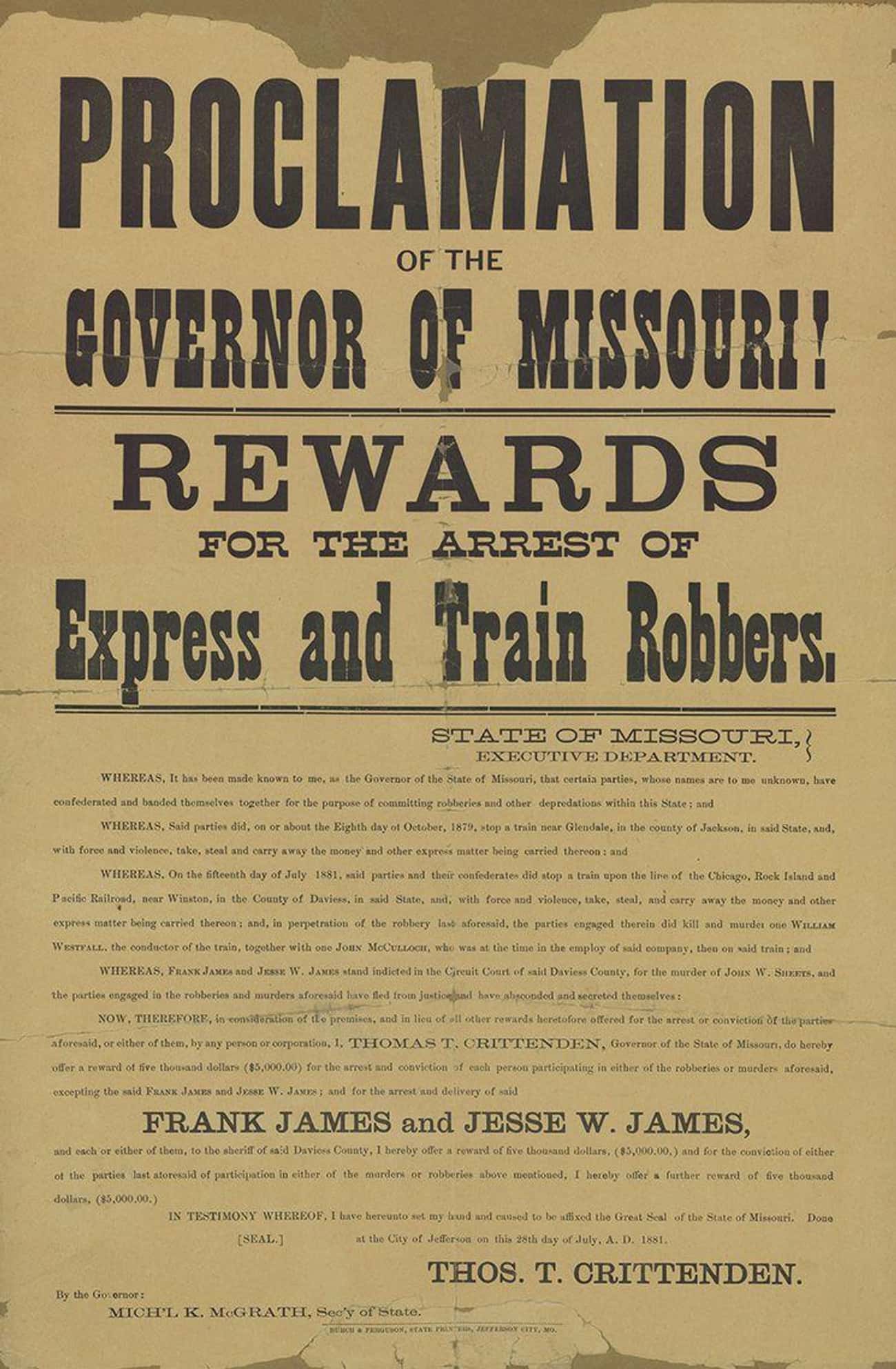 Proclamation of the Governor of Missouri (1881)