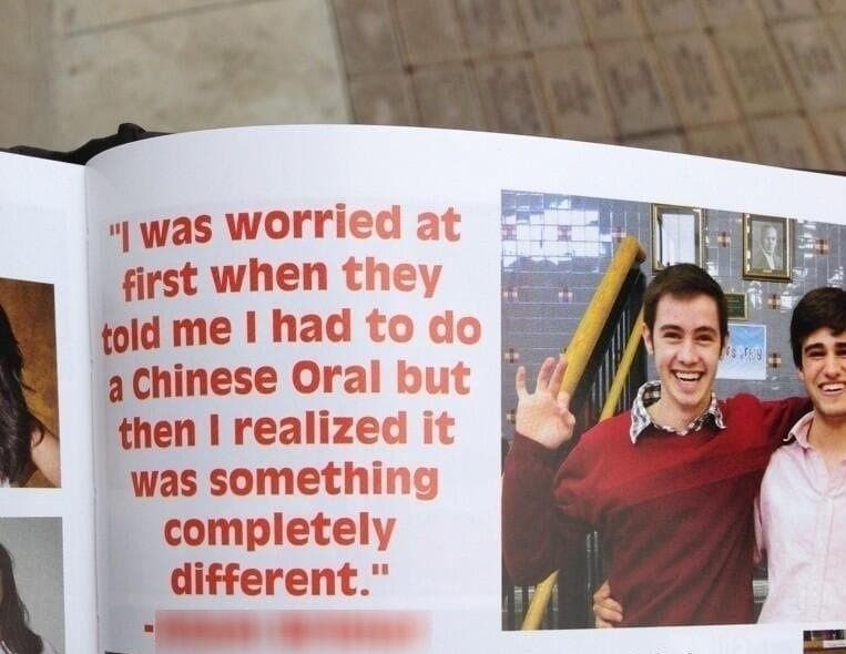 Oral Presentation is listed (or ranked) 12 on the list 25 Oddly Sexual Yearbook Quotes