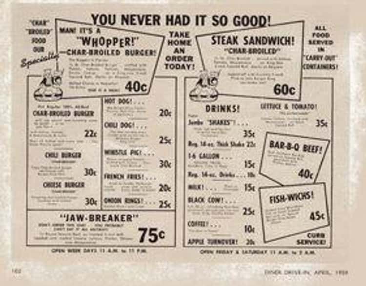 Sonic's first menu (1959)  Vintage menu, Fast food menu, Diner menu
