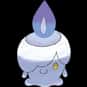 Litwick is a small, candle-like Pokémon with a purple flame atop its head, which is powered by life energy that it absorbs. Its body and two stubby arms are made of primarily of white wax. The folded, melted wax lays over its right eye, and leaves only the bright yellow left eye visible. It has a small smile under a protruding upper lip. Litwick pretends to guide people and Pokémon around by illuminating darkened areas.