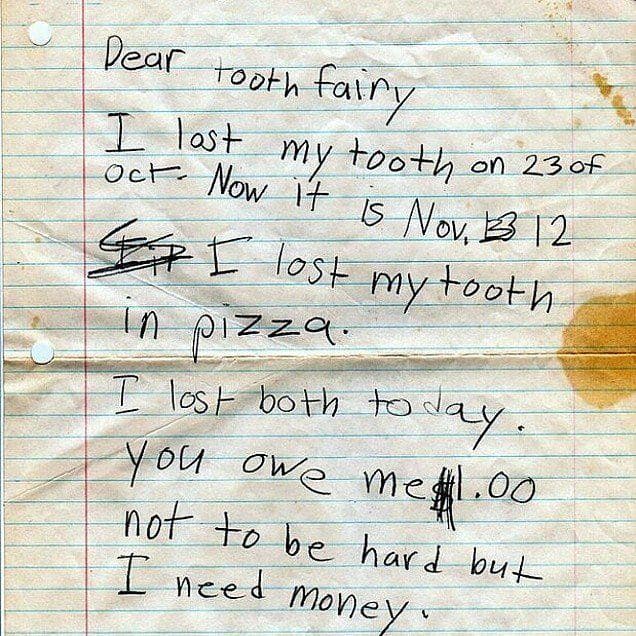 25 Hilarious Notes Written to the Tooth Fairy by Children