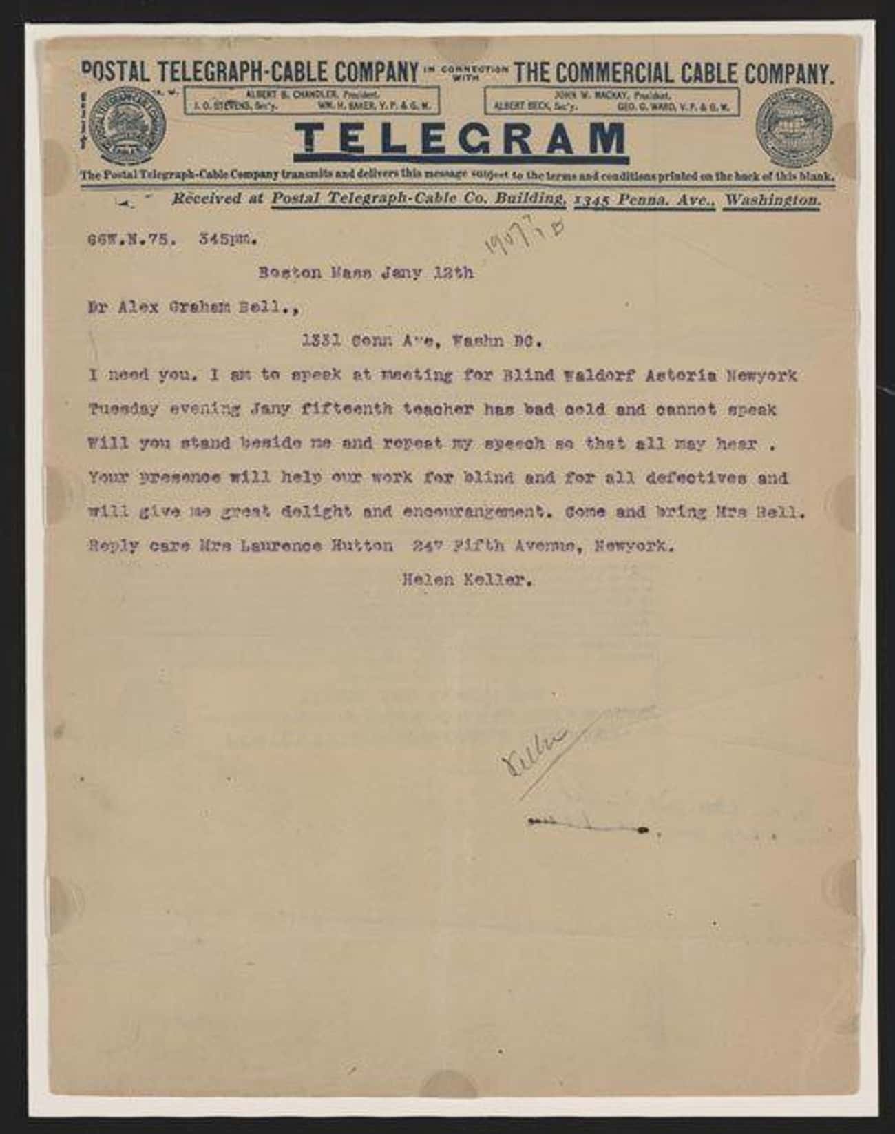 Helen Keller&#39;s Plea To Alexander Bell