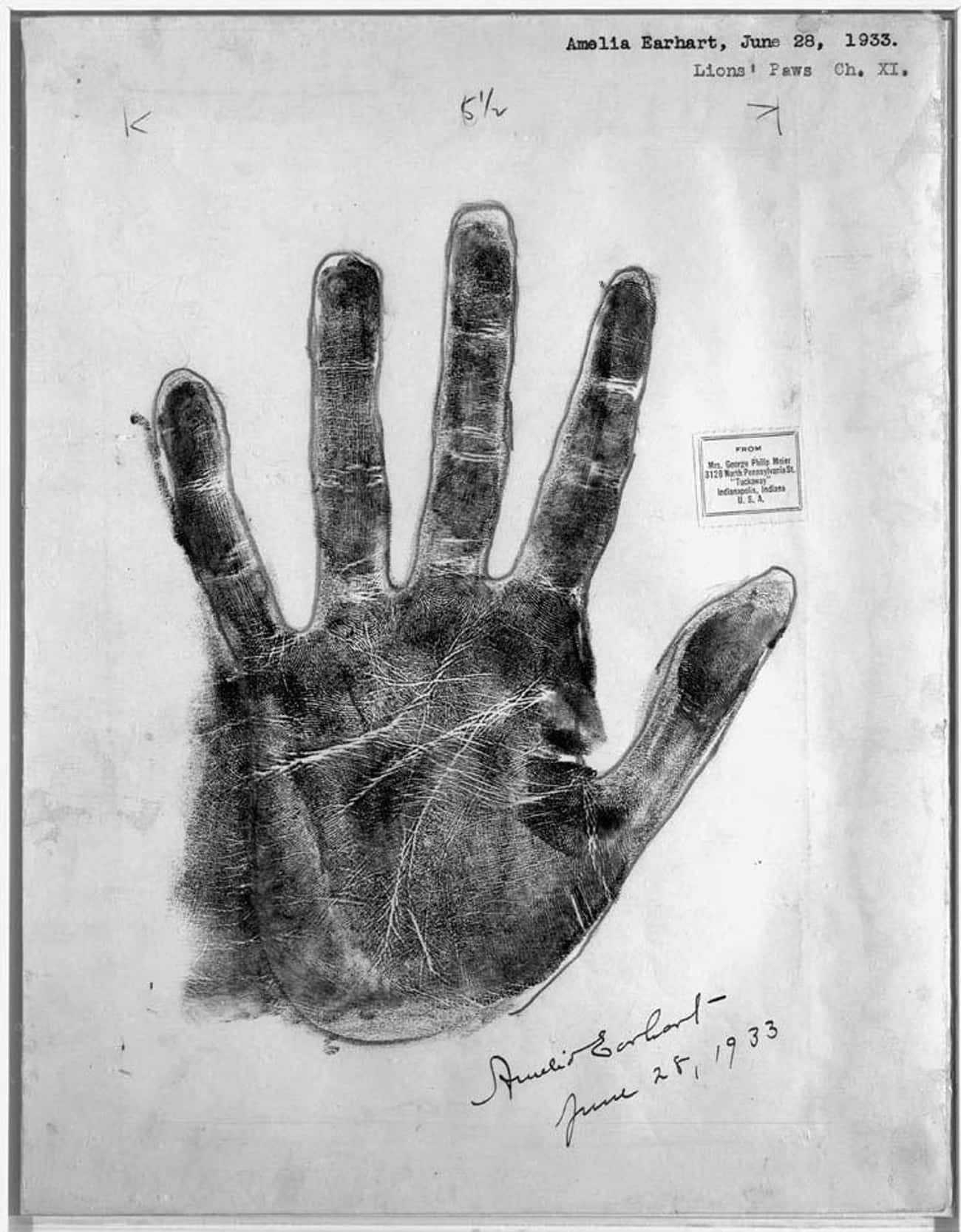 Amelia Earhart's Palm Print