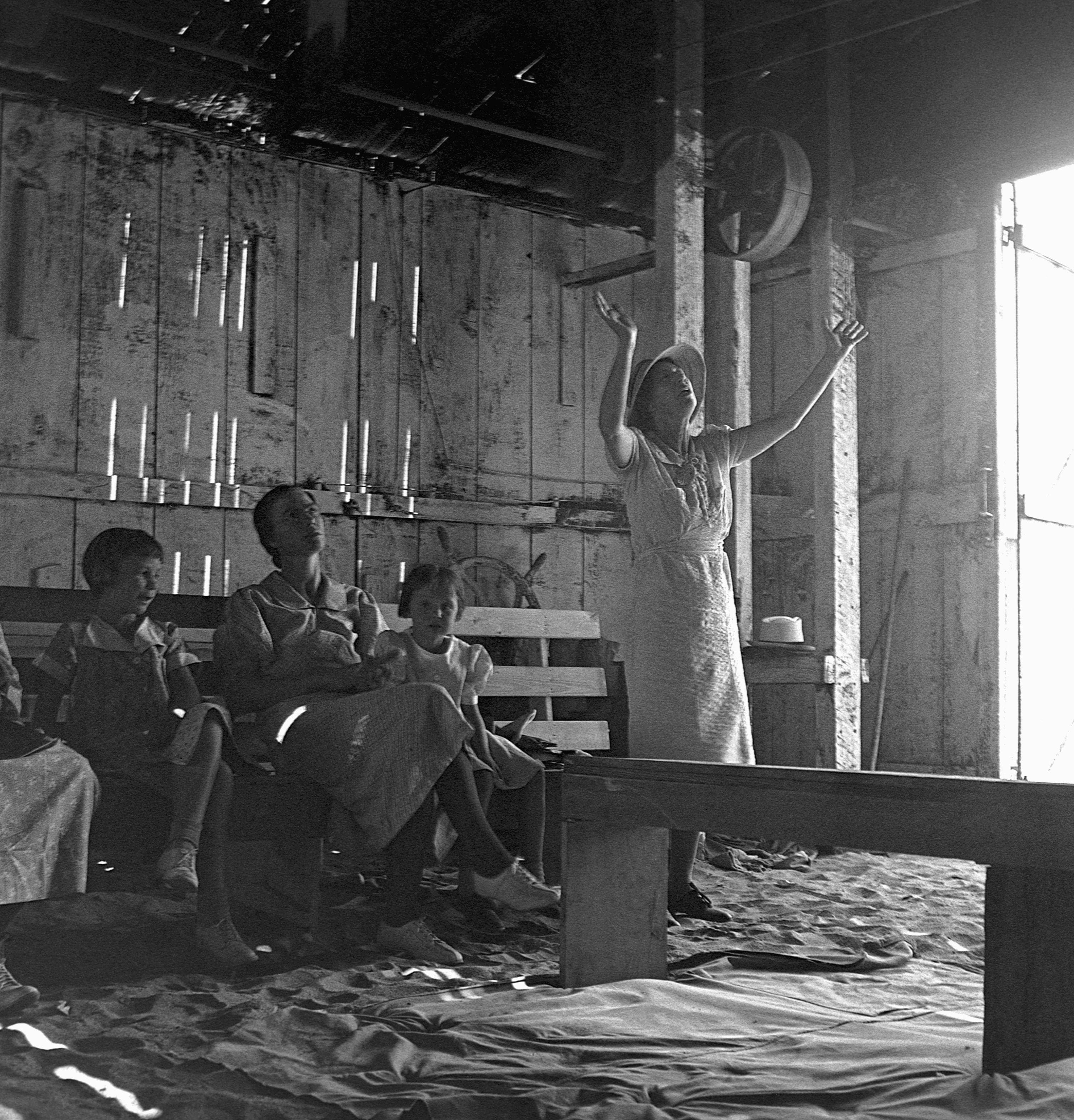 A Woman Takes Part In A Revival Meeting In A Garage, Dos Palos, CA, 1938