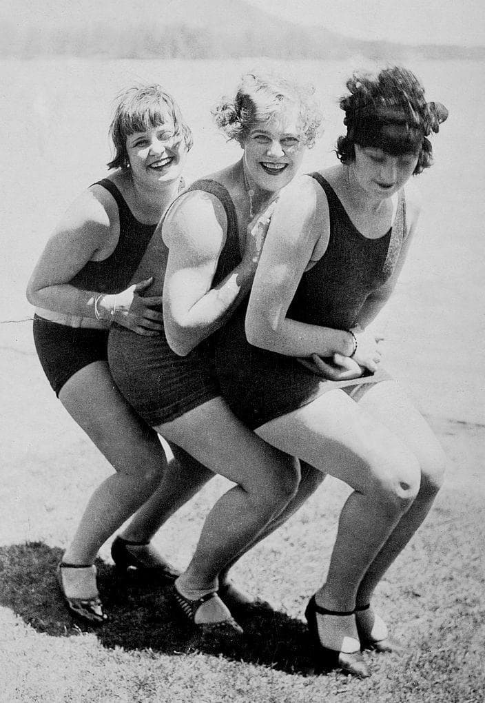 Vintage Bathing Beauty photograph group 1958 women Bathing suits heels  original