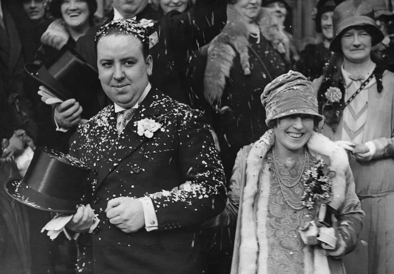 With Wife Alma Reville At Their Wedding In December 1926, When Both Were 27