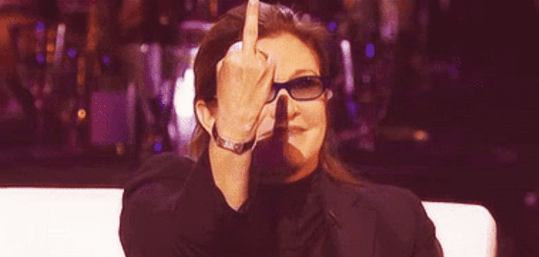 carrie fisher flipping finger middle giving disney outfit gnu documentation metaweb license bunch slave