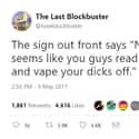 The Illiterate Vape Gang Strikes Again on Random World's Last Blockbuster Is Alive And Sharing The Most Hilarious Tweets