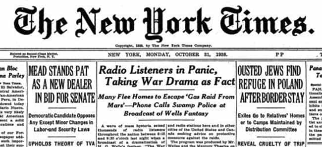 Image result for war of the worlds 1938 newspaper